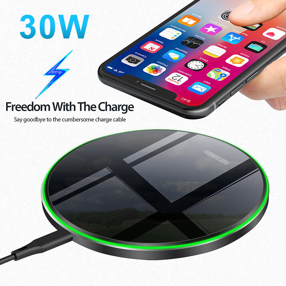 30W Fast Wireless Charger Mat Charging Station For iPhone 15 14 Pro Samsung S24+