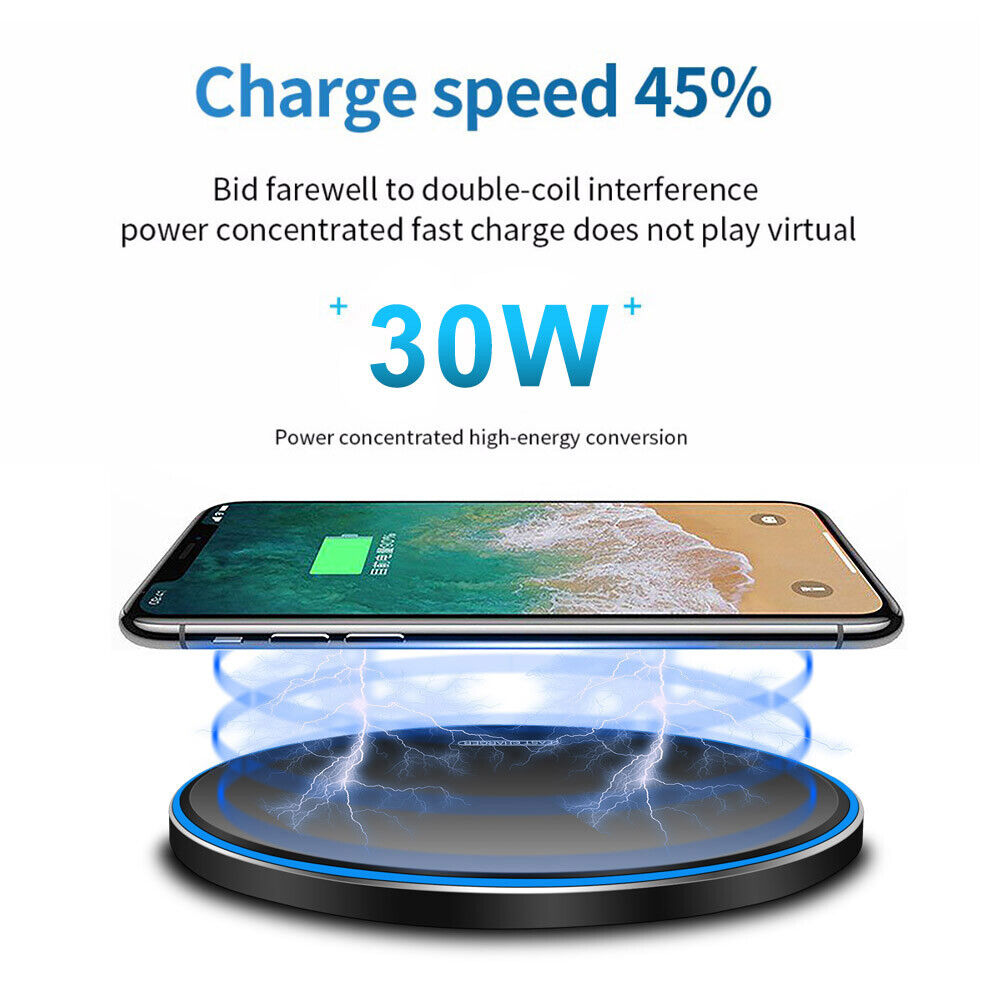 30W Fast Wireless Charger Mat Charging Station For iPhone 15 14 Pro Samsung S24+