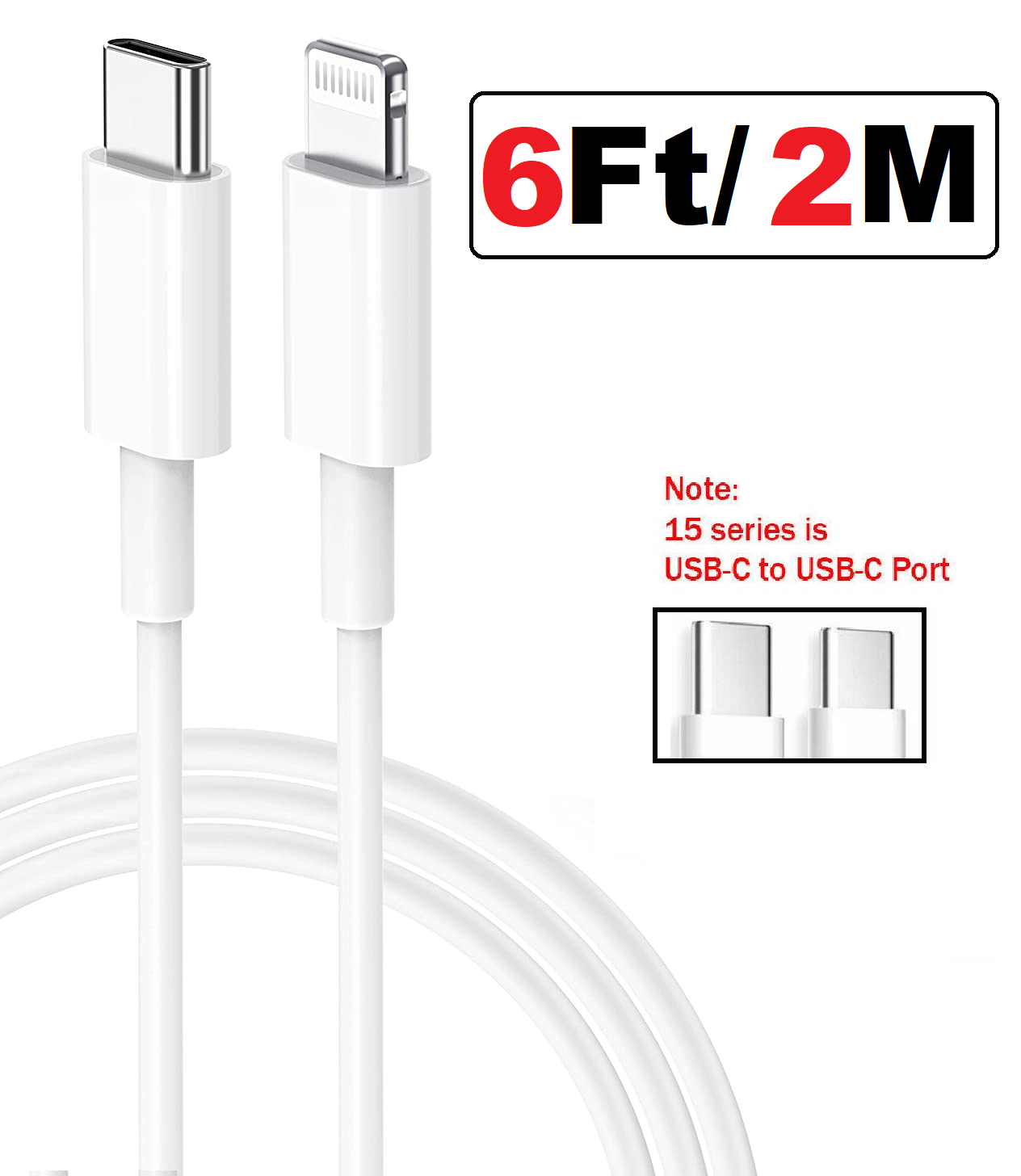 Fast Charger Type C Cable For iPhone 15 14 13 12 11Pro Max XS XR Se - 6FT SET